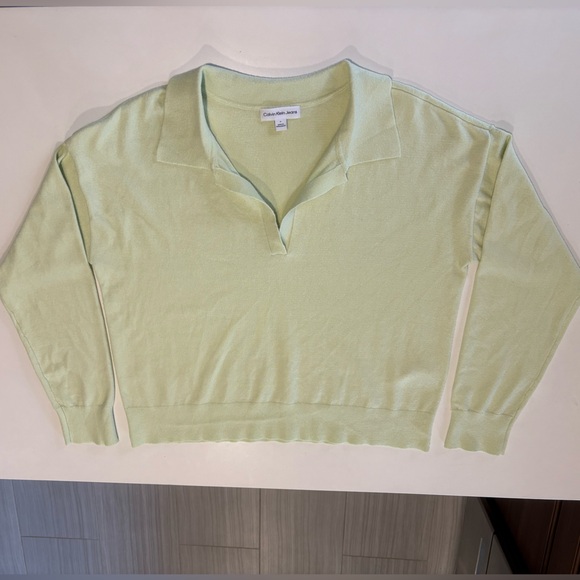 Calvin Klein | Collared Fine Knit Sweater | Medium | Mint Green - Picture 4 of 4